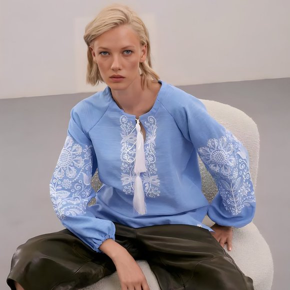 Ukrainian Embroidered Blouse - Ukrainian Vyshyvanka - Boho Ethnic Style - Picture 2 of 4